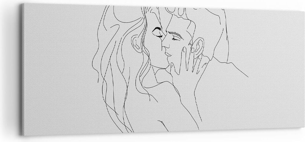 Bild auf Leinwand - Leinwandbild - Einteilig - Kuss Paar Skizze - 120x50cm - Wand Bild - Wanddeko - Wandbilder - Leinwanddruck - Bilder - Wanddekor...