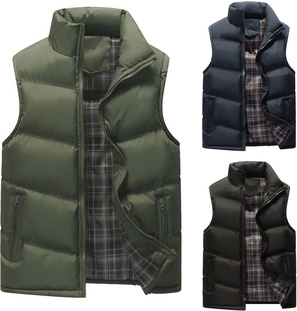 Herren Winter Weste Steppweste Stehkragen Daunenweste Bodywarmer ärmellos Slim-fit Outdoor Westen Stehkragen, Leicht, bequem, Thermo Schwarz XXL