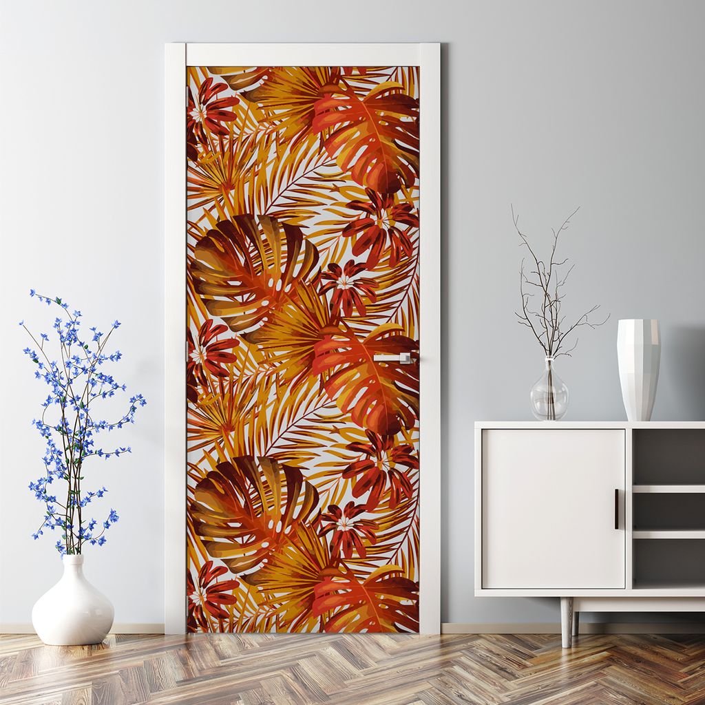 Dekorative Türtapete selbstklebend Türposter Tapete Türaufkleber Feurige Blätter 85 x 200 cm