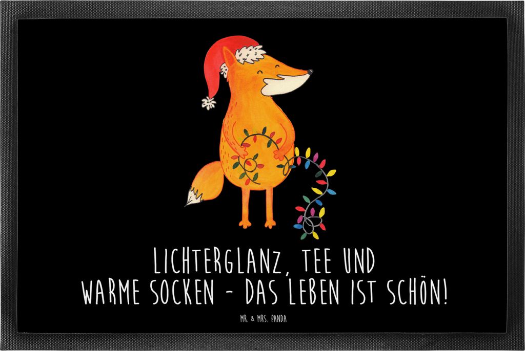 Mr. & Mrs. Panda fußmatte Fuchs Weihnachten 40 x 60 cm - Schwarz - Geschenk, außenmatte, Schmutzfangmatte, Heiligabend, Nikolaus, Füchse, flurma...