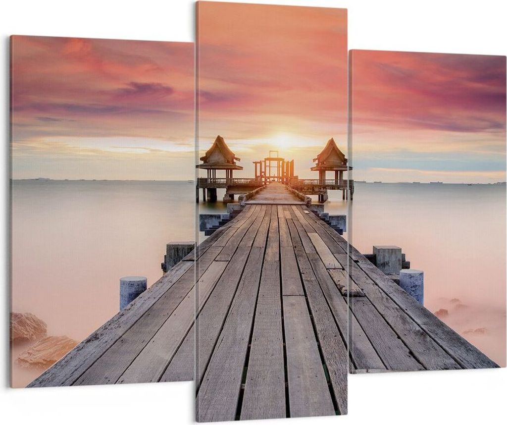 Bild auf Leinwand - Leinwandbild - 3 Teile - Brücke Holz Spaziergang - 130x100cm - Wand Bild - Wanddeko - Wandbilder - Leinwanddruck - Bilder - Wa...