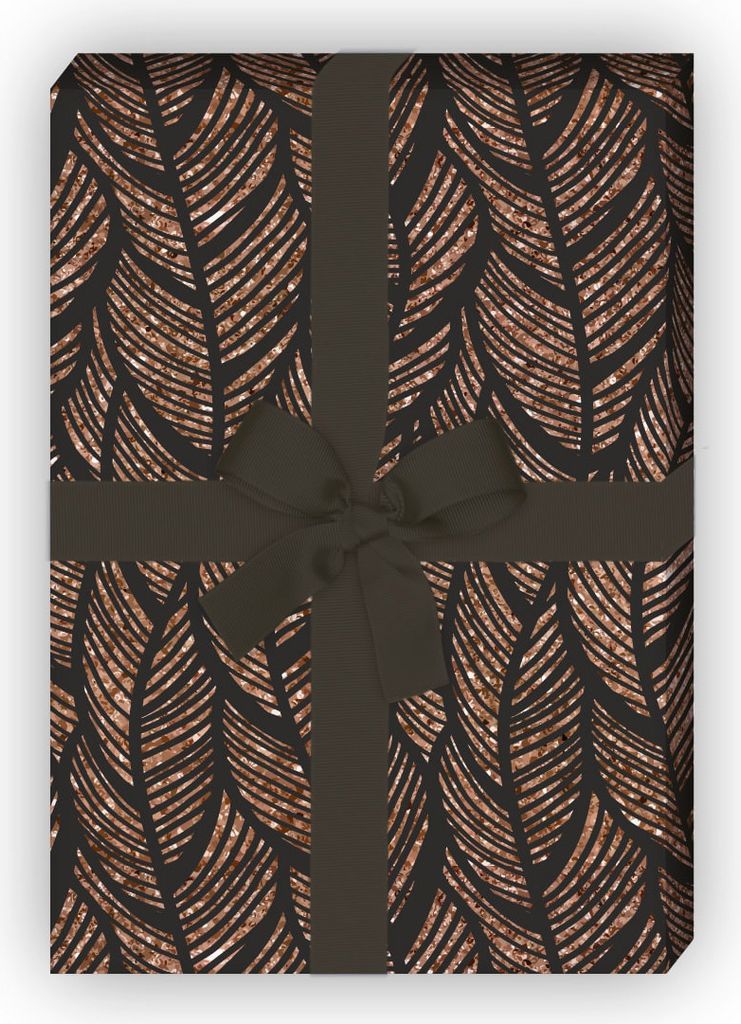 Edles Feder Geschenkpapier in Wellen Streifen, bronze schwarz - G12287, 32 x 48cm