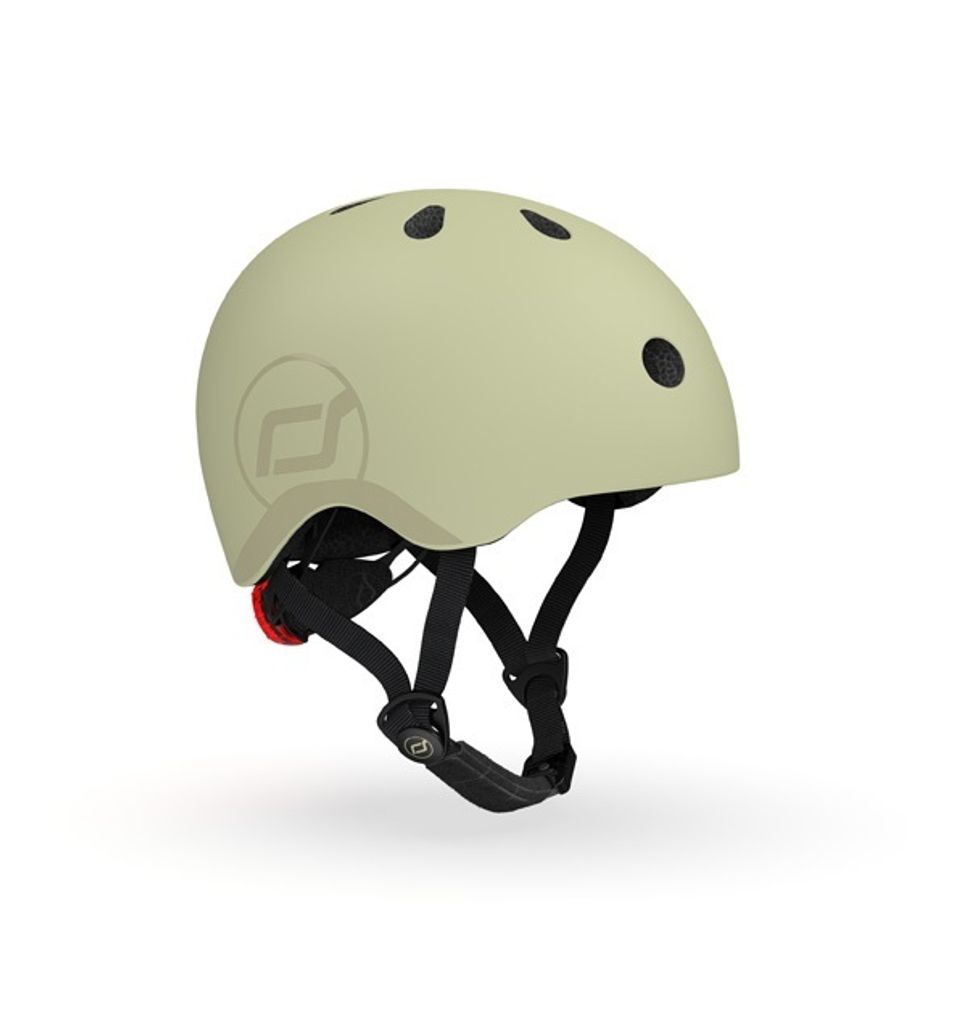 Scoot and Ride Kinderhelm olive S-M 51-55 cm, stufenlos verstellbar, mit LED-Licht und Magnetverschluss