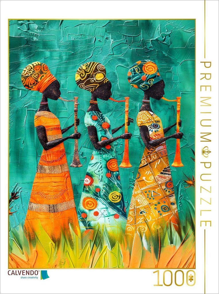 CALVENDO Puzzle Drei Frauen mit Musikinstrumenten in Afrika | 1000 Teile Lege-Größe 64x48cm Foto-Puzzle für glückliche Stunden