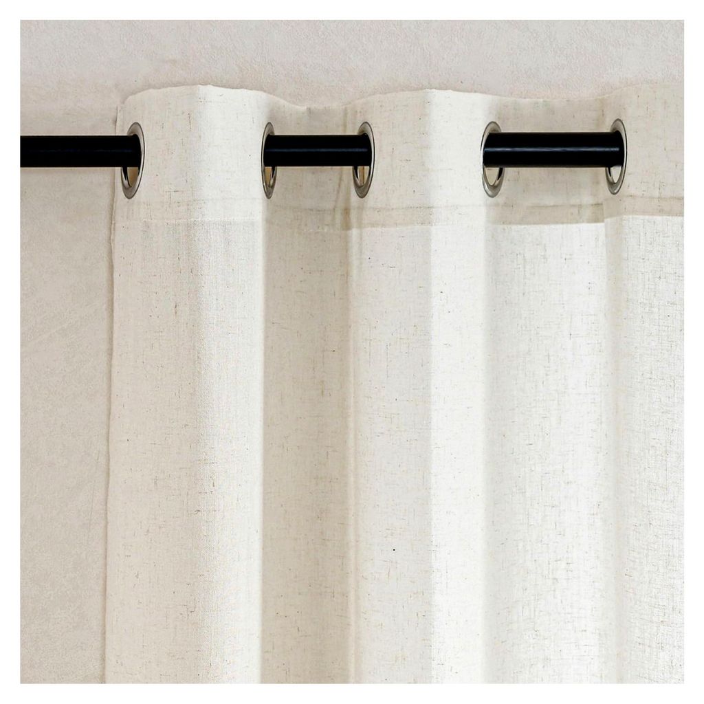 Beige Leinen Gardinen Halbtransparent für das Wohnzimmer, Kurz 2er Set 135cm x 140cm (HxB), Leinenoptik, Landhausstil, Küche, Hellbeige