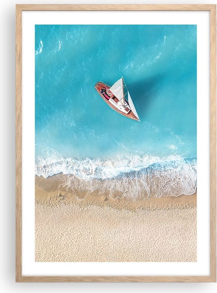 Gerahmtes Poster - Rahmen in heller Eiche - Yacht Sommer Meer - 50x70 cm - Wand Bild - Wanddeko - Wandbilder - Wandposter - Bilderrahmen - Bilder -...