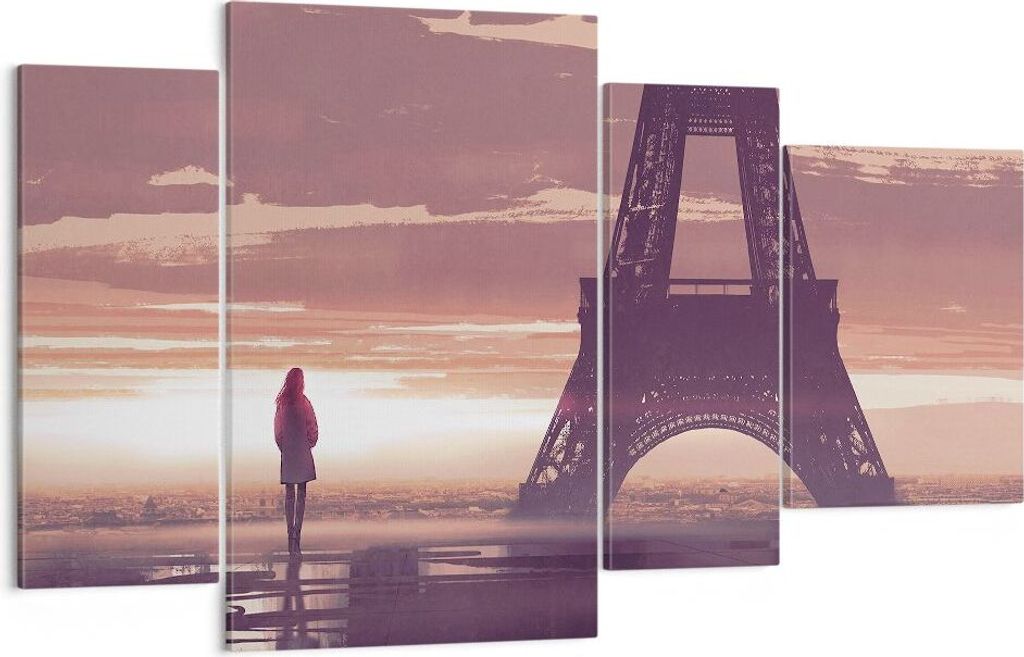 Bild auf Leinwand - Leinwandbild - Paris Stadt Nacht - 120x70cm - Wand Bild - Wanddeko - Wandbilder - Leinwanddruck - Bilder - Kunstdruck - Wanddek...