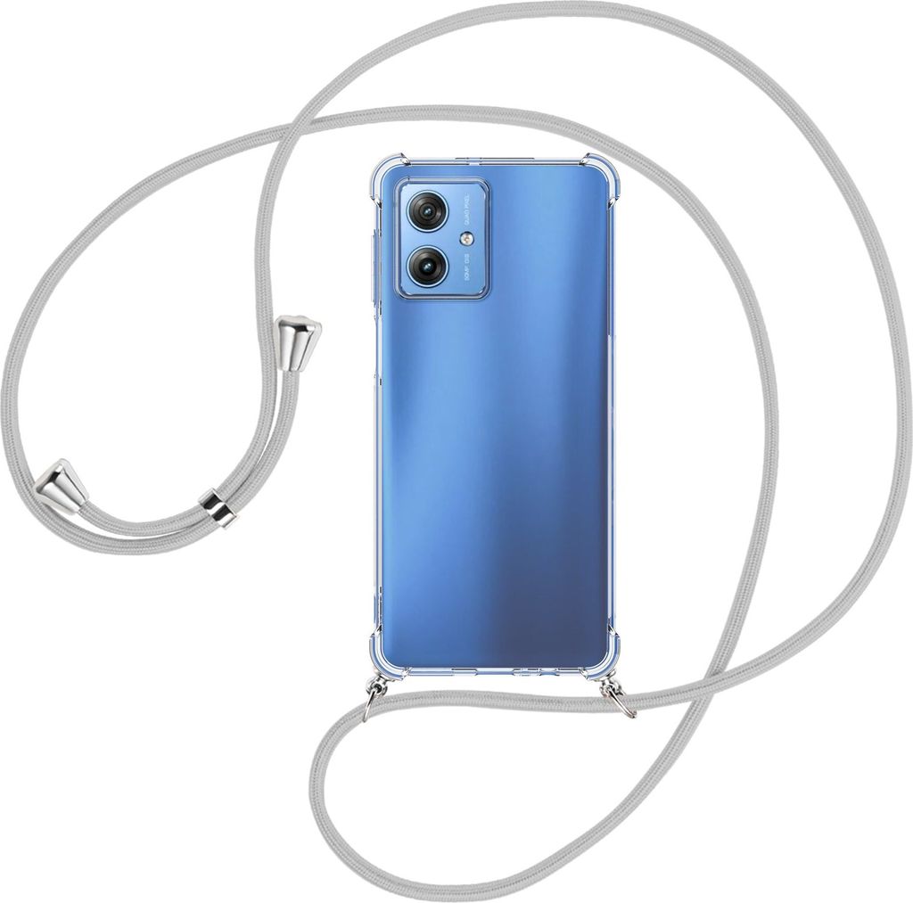 Handykette Backcover-Schutzhülle mit Band (Metall silberfarben) für Motorola Moto G54 5G (XT-2343-1, 6.5'') - silbergrau
