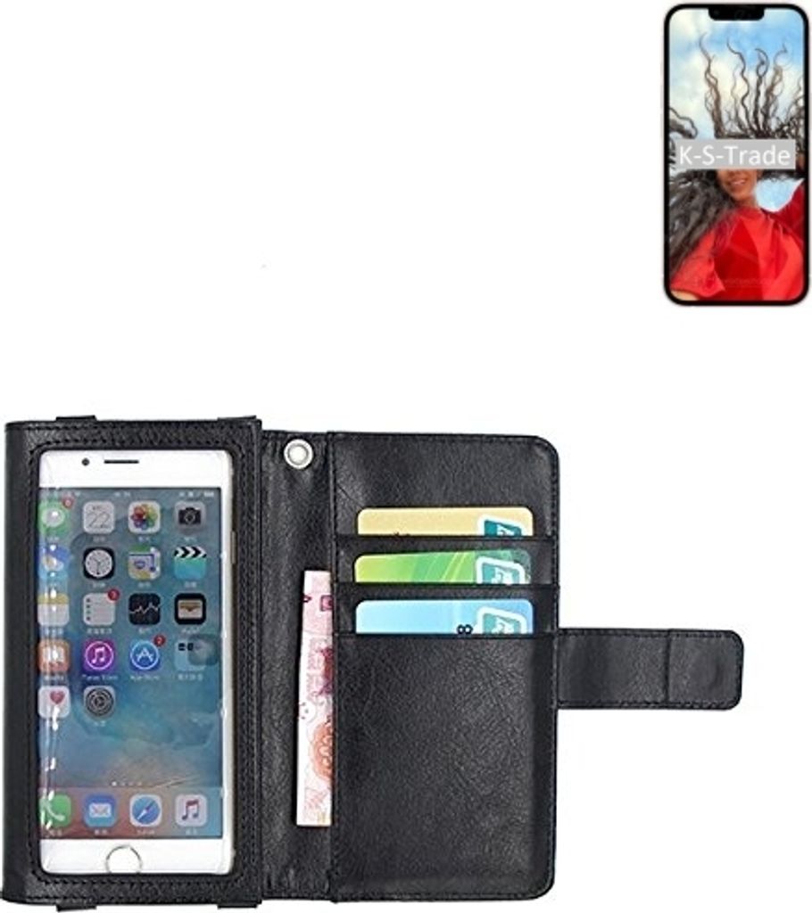 K-S-Trade Handy Hülle Schutz Hülle Kompatibel mit Apple iPhone 13 Case mit Displayschutz / Schutzfolie Flip Cover Wallet case Etui Hülle schwarz