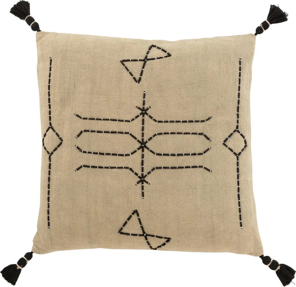 Coussin Carré J-Line en Coton Gris avec Motifs Graphiques 45x45 cm