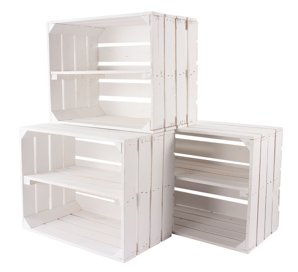 12er Set neue weiße/weisse Obstkiste mit Einlegeboden/Zwischenbrett 50cm x 40cm x 30cm Schuhregal Holzkiste Regal Wandregal Weinkiste DIY