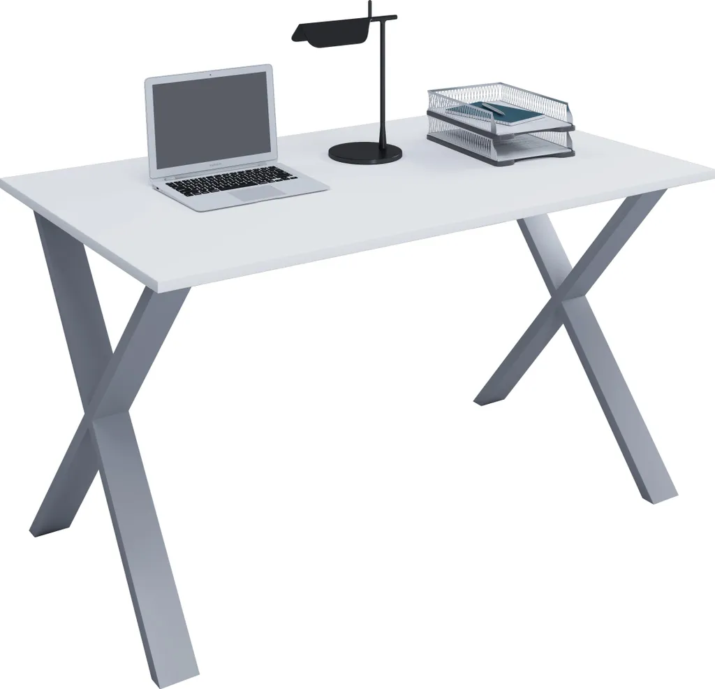 Scrivania Design Lona Bianco e Argento 80cm - Postazione PC Minimal