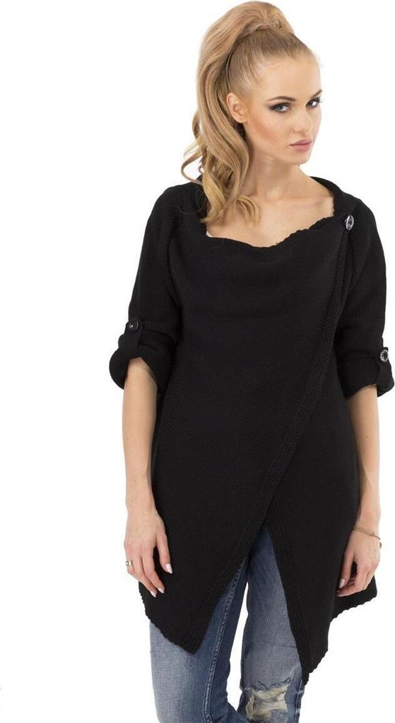 Damen Strickjacke Sweats Poncho Umhang Cardigan Jacke; S/M; Schwarz