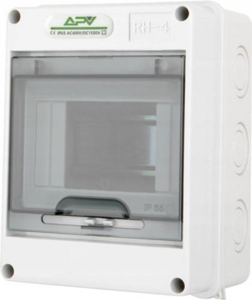 A white electrical distribution box with a transparent door.