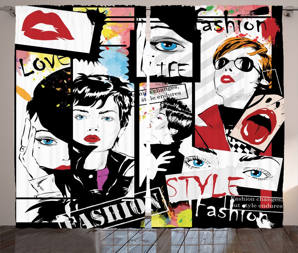 ABAKUHAUS Feminin Rustikaler Vorhang, Modernes Mode-Mädchen, Wohnzimmer Universalband Gardinen mit Schlaufen und Haken, 280 x 225 cm, Schwarz Rot