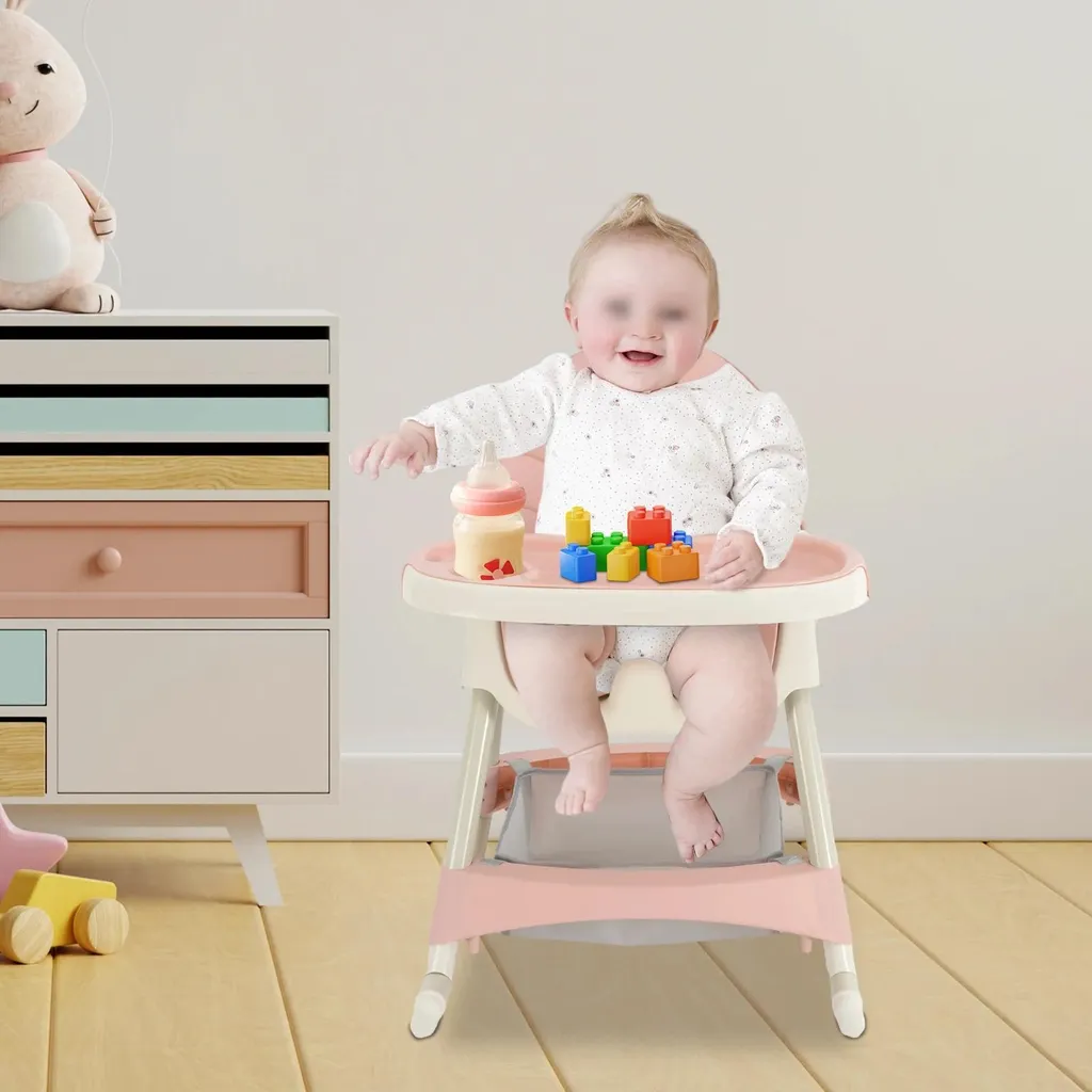 Chaise bébé évolutive rose avec structure en métal robuste et stable - 5