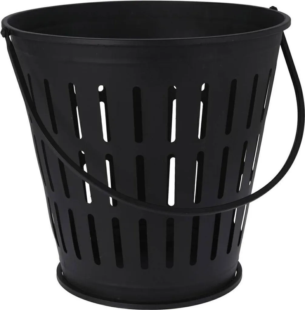 Corbeille à bois design en métal noir avec poignée - Solide et stable