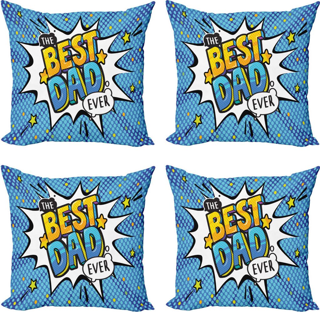 ABAKUHAUS Vatertag Kissenbezug Set (4 Stück), Pop-Art Sprechblase, Moderner Doppelseitiger Digitaldruck, 50 cm x 50 cm, Sky Blue Yellow