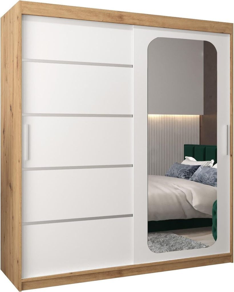 MEBLE KRYSPOL Promo 2180 Schlafzimmerschrank zwei Schiebetüren - Artisan + Mattweiß