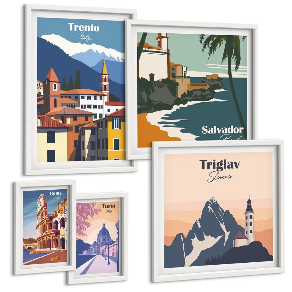 Bilder Set 5-teilig im weißen Rahmen – Wandbilder 5 Stück – gerahmte Poster für Wohnzimmer, Schlafzimmer und Flur – 50x50 cm - 40x60 cm ...