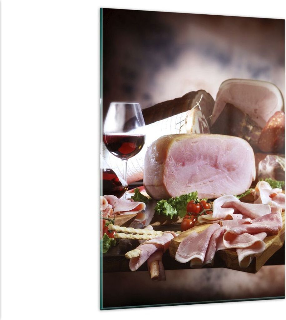 Bilder auf glas - Einteilig - Essen Essen Wurst Kräuter - 80x120cm - Glasbilder - Wandbilder - Bilder - Wanddekoration aus Glas - Glas Bilder - Wa...