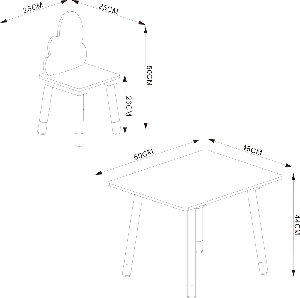 Hovle Salon pour Enfants avec Table et 2 Chaises Nuages Pin Vert Menthe - 4