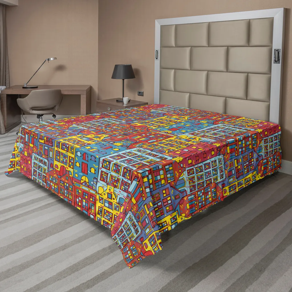 Drap plat ABAKUHAUS Cartoon Apartments Amsterdam multicolore 266x260 cm