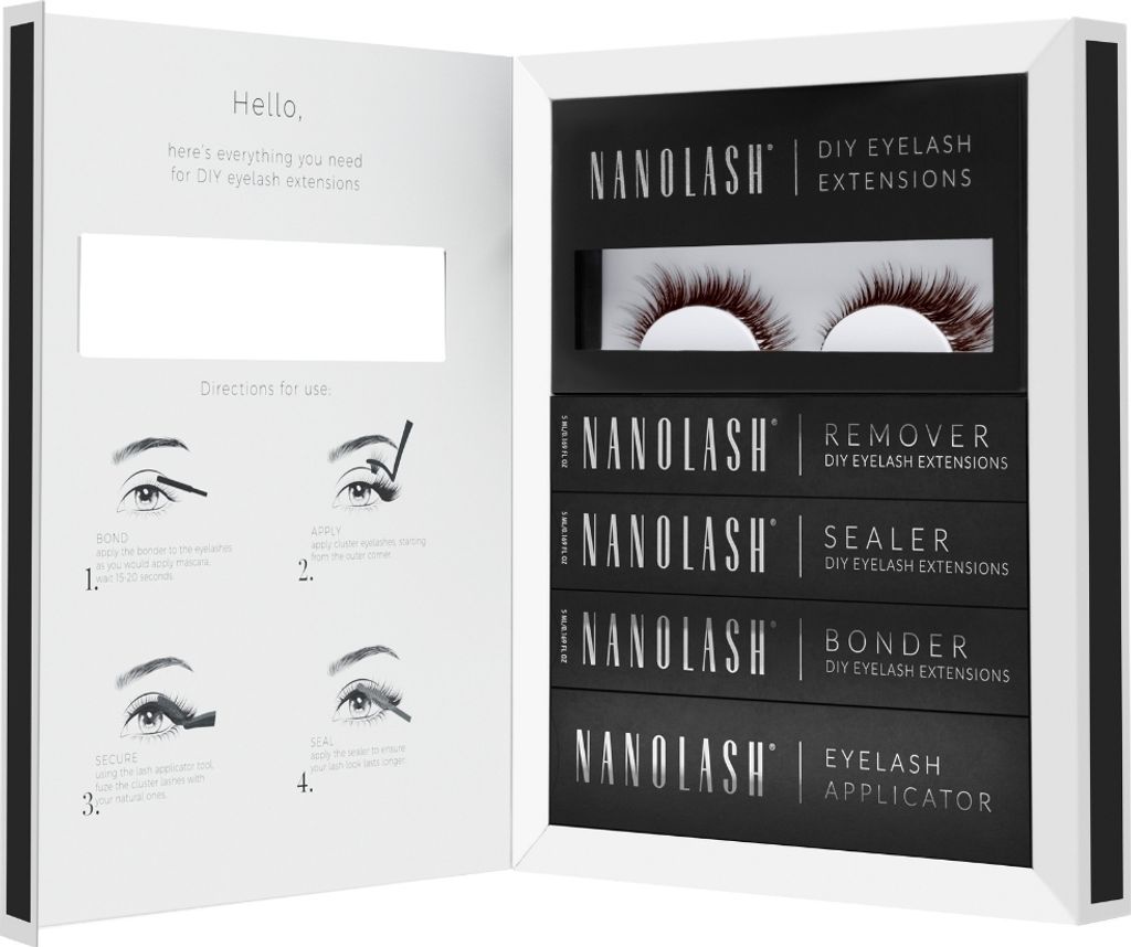 Set zur braune cluster wimpern zur DIY Wimpernverlängerung zu Hause Nanolash HEARTBREAKER