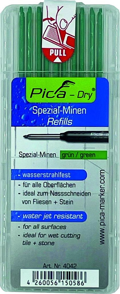 Ersatzminen 'PICA -DRY' wasserstrahlfest, Grün / Pack a 10 Stück