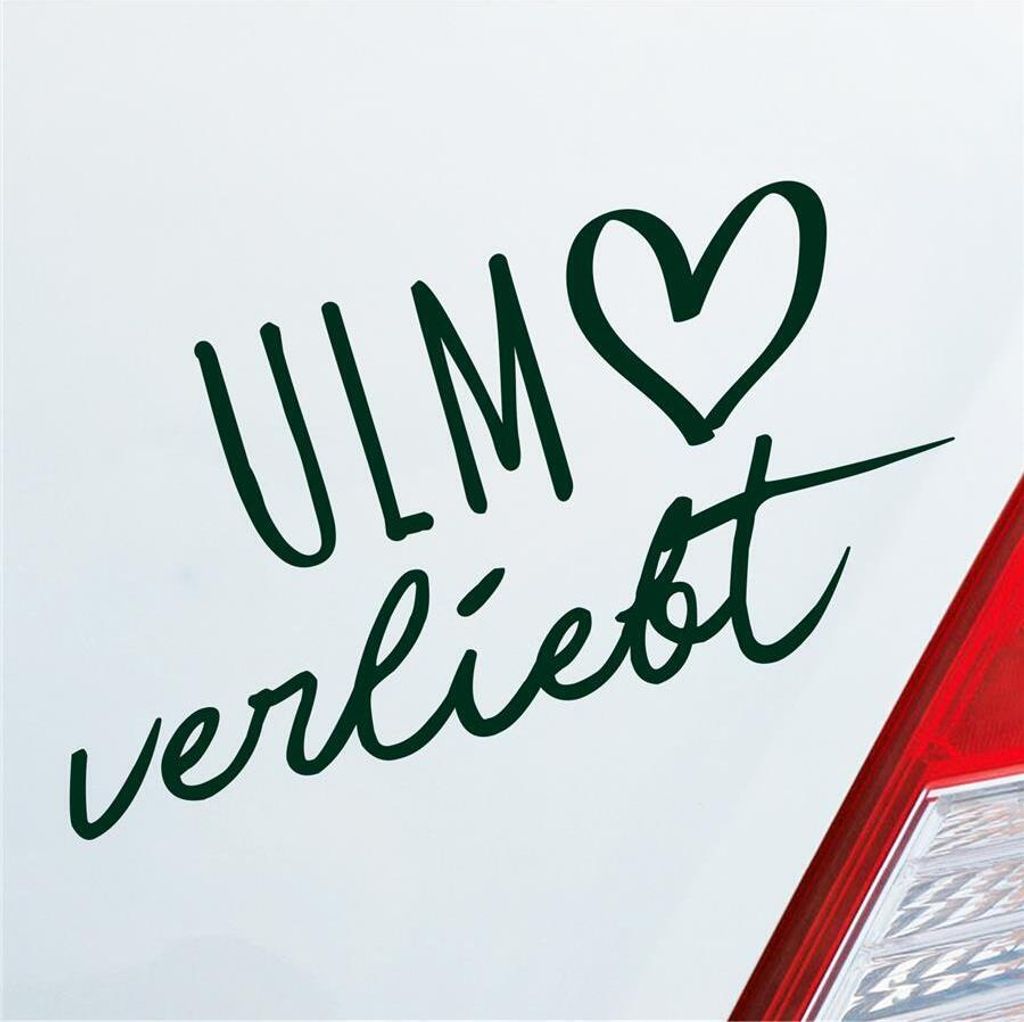 Auto Aufkleber Ulm verliebt Herz Stadt Heimat Liebe Car 19x10 cm Dunkelgrün Sticker Heckscheibenaufkleber