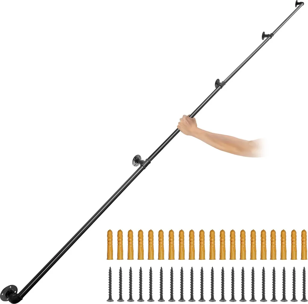 4x Corrimano retrò per tubi d'acqua 396cm Parapetto industriale Acciaio al carbonio opaco 5x staffe a muro corrimano rustico 1,5 mm spessore del tubo 200 kg capacità di carico per corrimano in uso esterno/interno