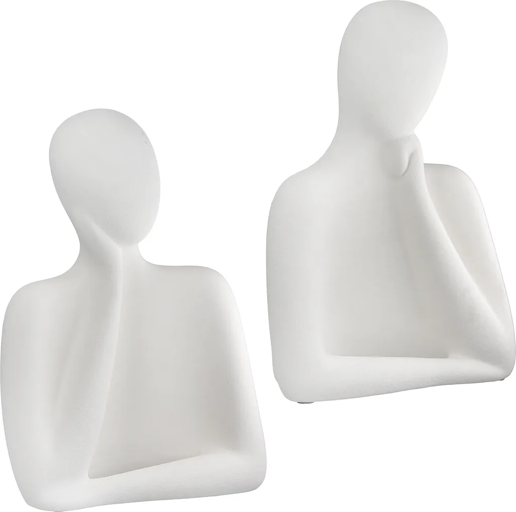 Duo de Sculptures Penseur 21cm en Céramique Blanche Haute Qualité