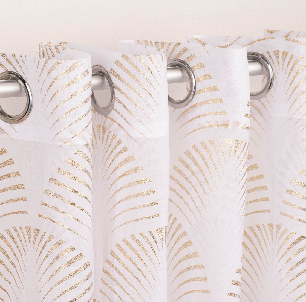 Ösengardine Reliefdruck Ornamente Bögen offweiß goldfarbig 140x260cm