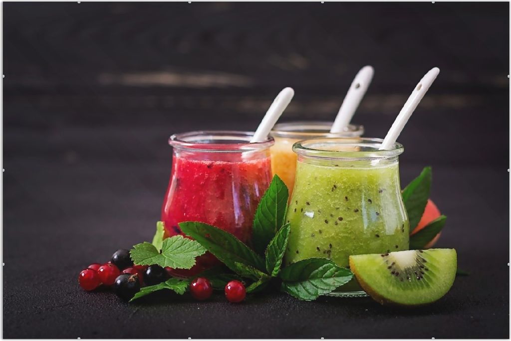 Wallario Wandbild Bunte Smoothies in grün und rot, Größe: Produktbild 