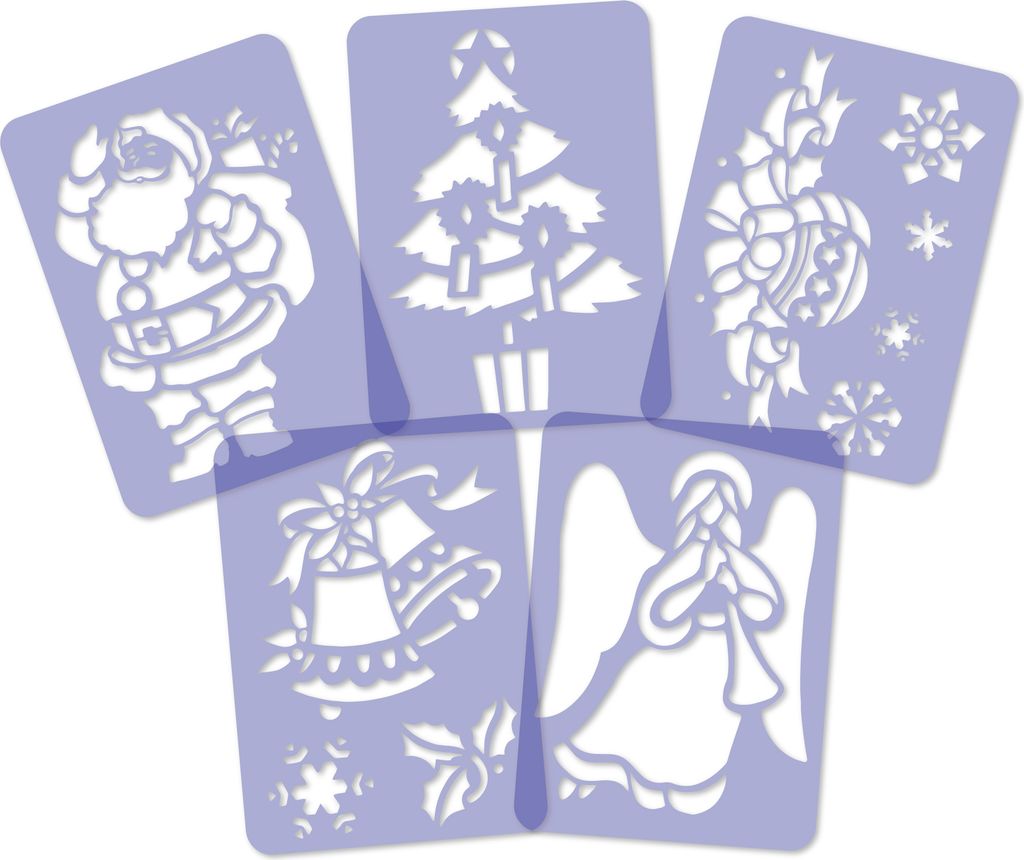 Set mit 5 wiederverwendbaren Kunststoff-Malvorlagen für Kunstschnee // A4-Format // Weihnachtsschablonen // Weihnachtsfensterdekoration // Weihnac...