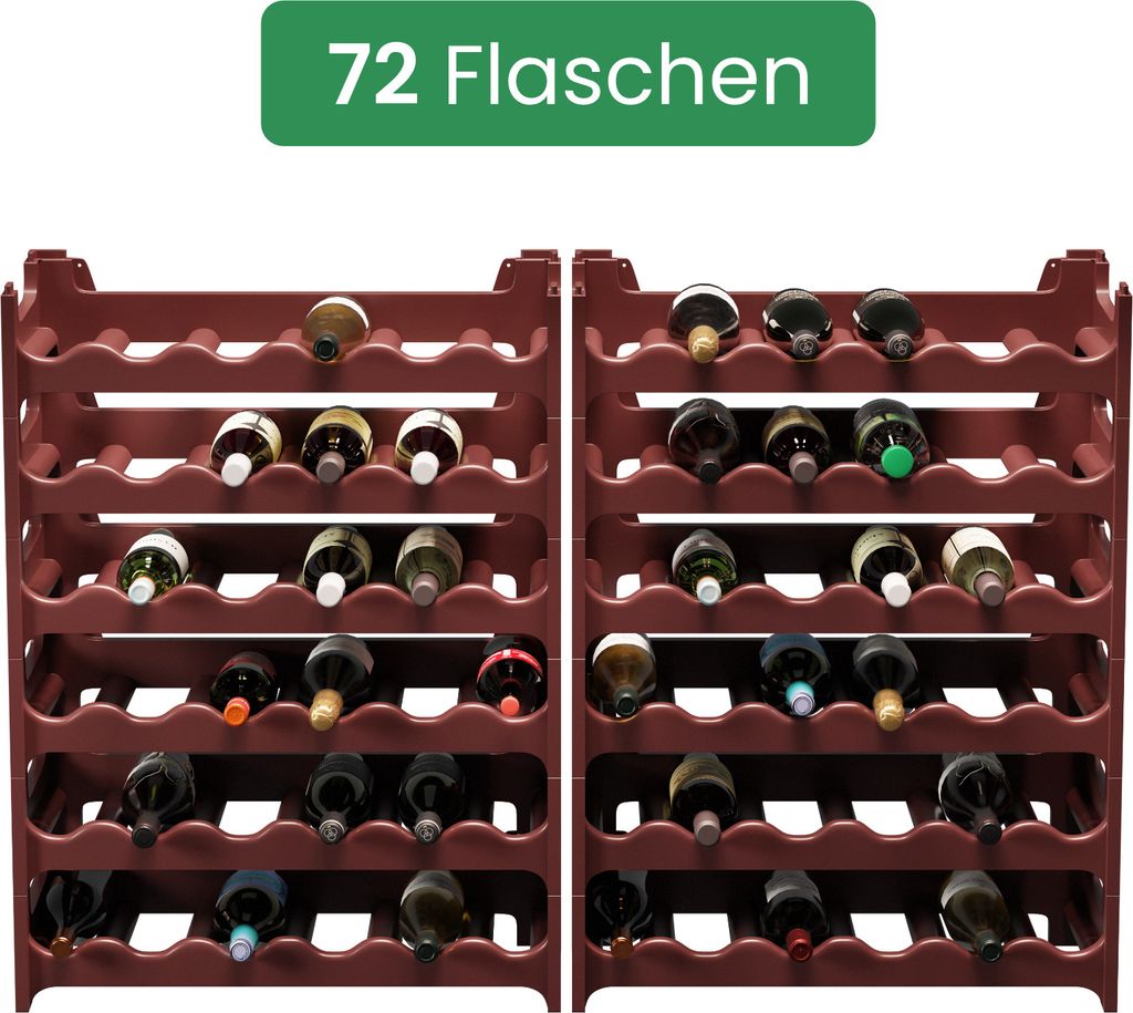 ARTECSIS Weinregal stapelbar Kunststoff für 72 Flaschen, Flaschenregal, Braun