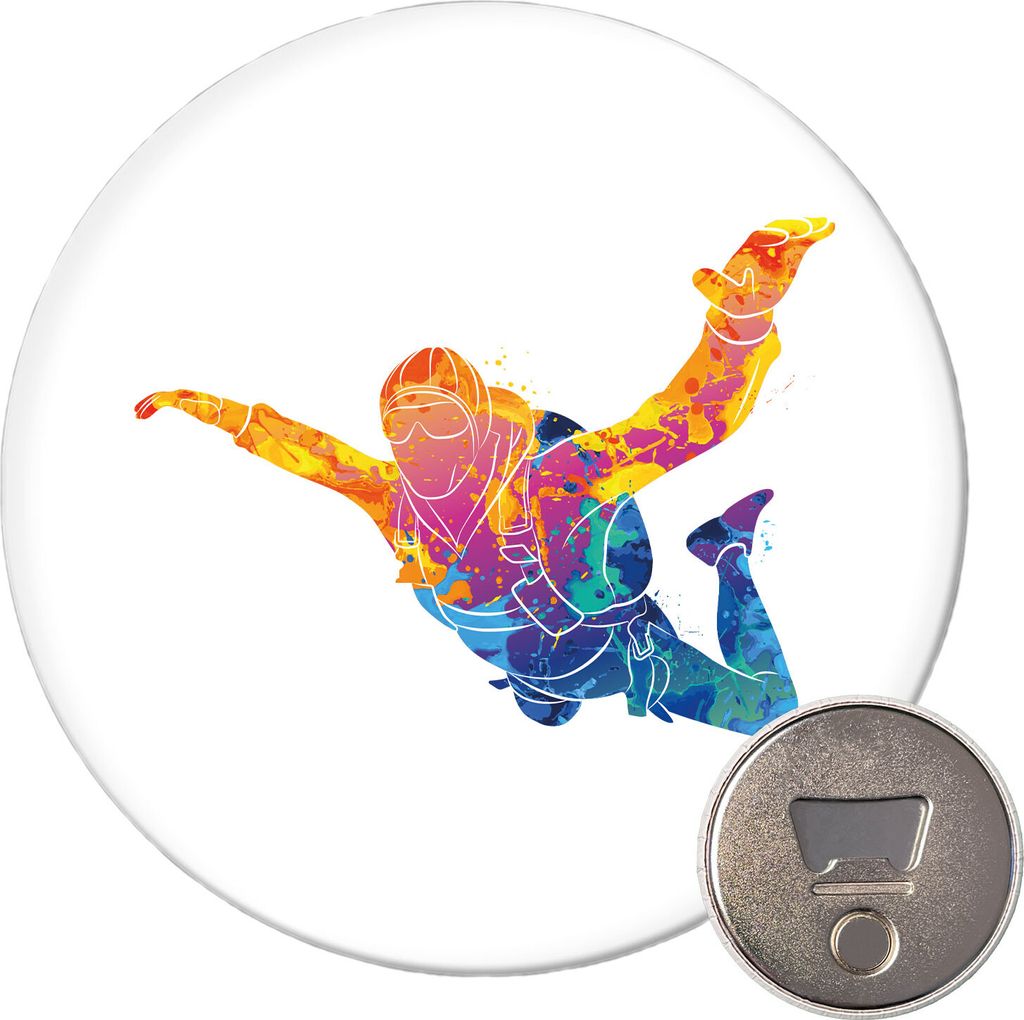 Huuraa Magnet Skydiving bunte Silhouette 59mm Kühlschrankmagnet rund Flaschenöffner Geschenkidee