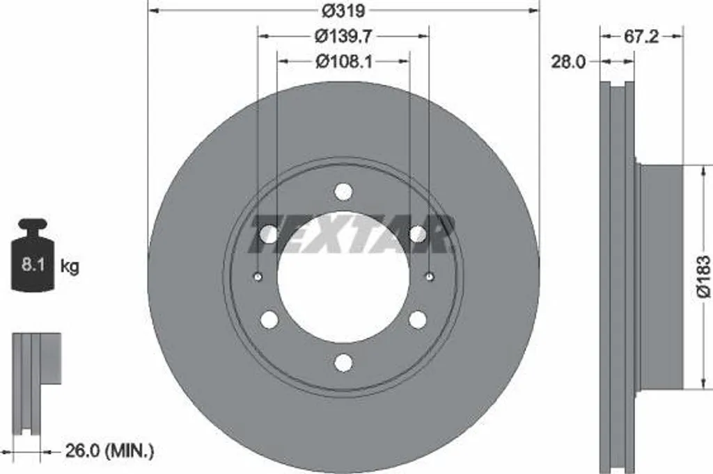 TEXTAR 92230403 Disque de Frein 435120K101 Haute Performance Toyota