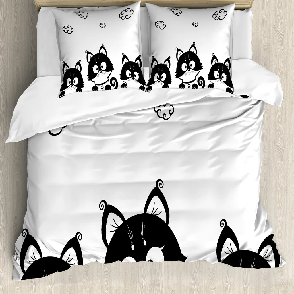 Copripiumino Gatti Bianco e Nero ABAKUHAUS 155x220 Stile Urban