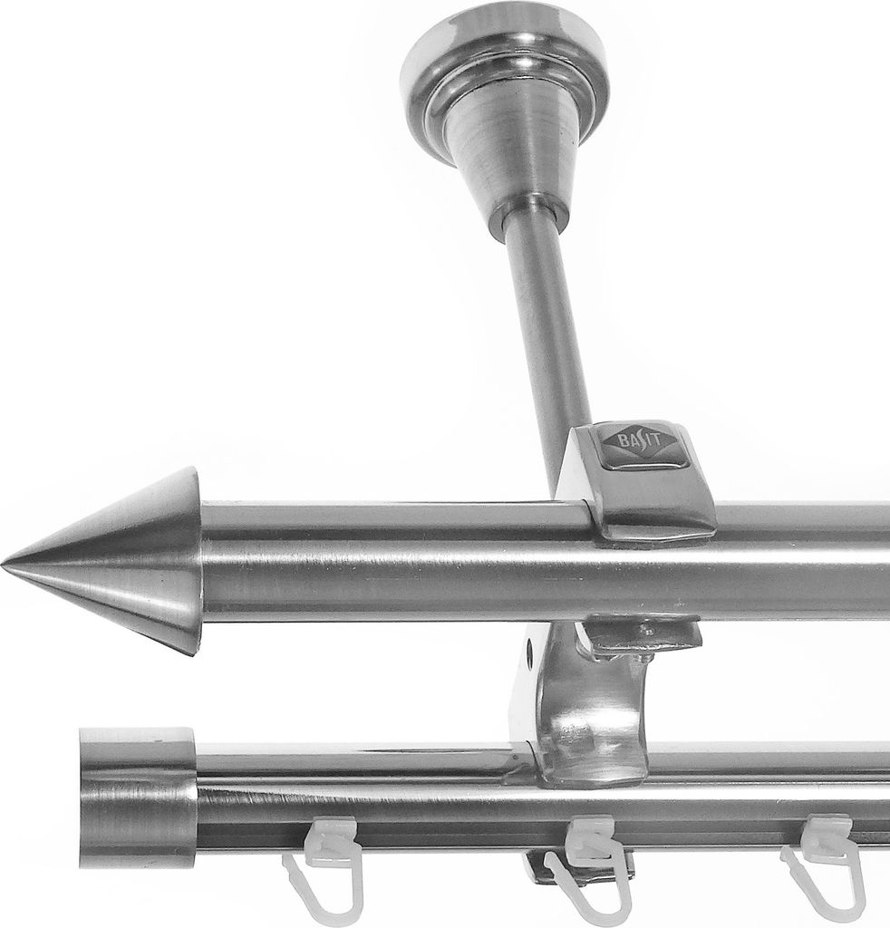 Rohr+Innenlauf Gardinenstange Ø 20mm Edelstahl Look 2-läufig Deckenträger D61 RI