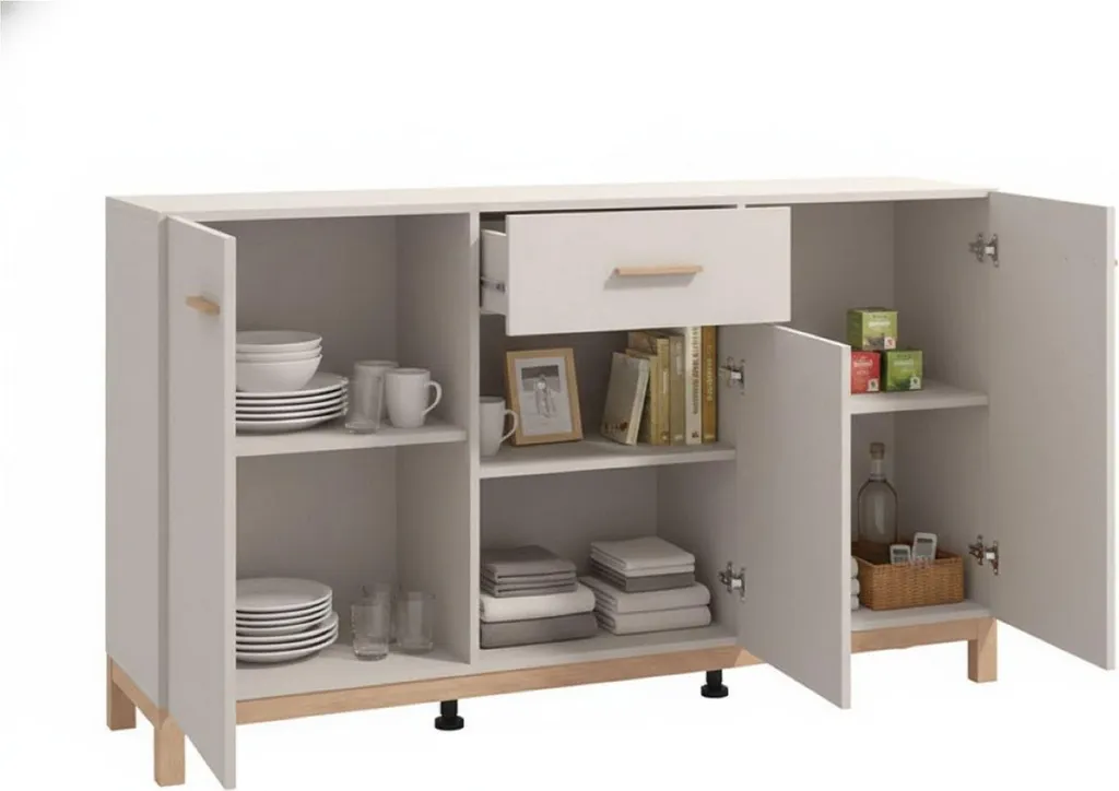 Grand Buffet Salle à Manger Pianico Blanc Crème - Meuble de Séjour