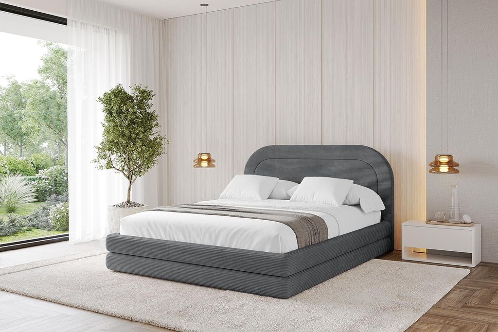 ALTDECOR Polsterbett mit Bettkasten - LERIS 160x200 Dunkelgrau- Bett mit Matratze H3/H4, Kopfteil, Boxbett, Doppelbett mit Stauraum