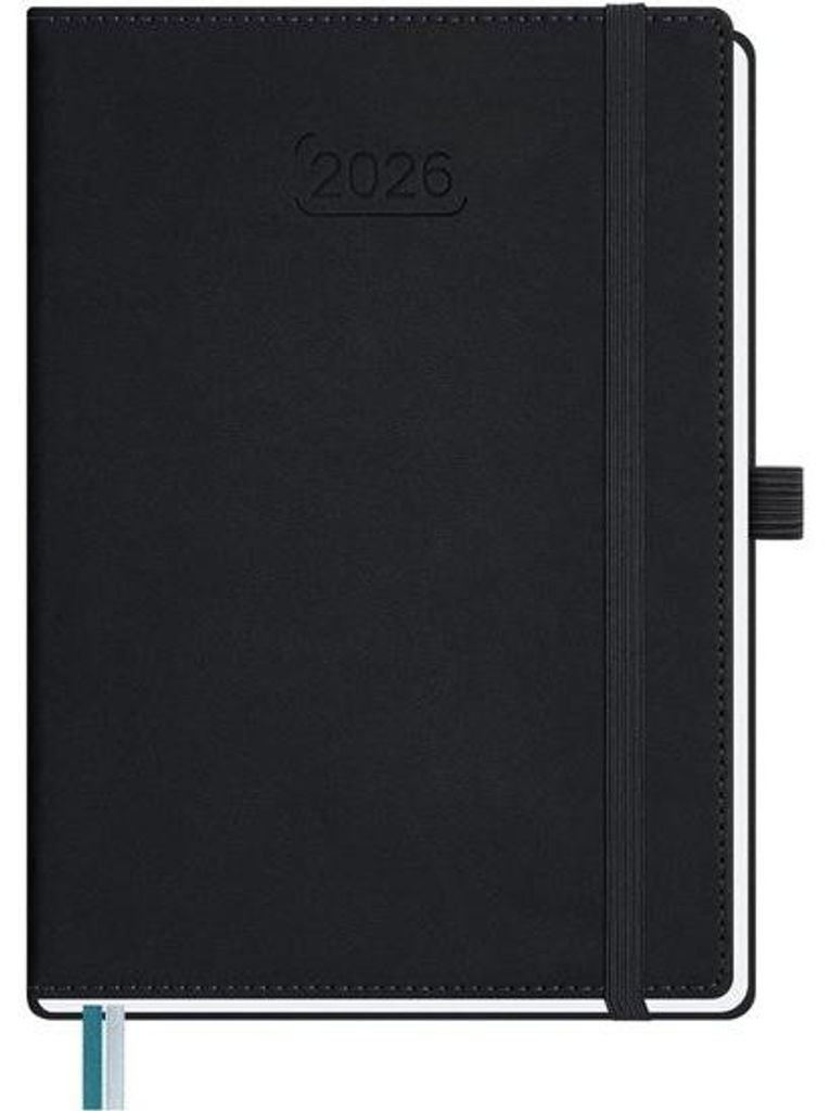Famanu Kalender 2026 Buchkalender A5 1 Woche 2 Seiten - Agenda 2026 Wochenplaner mit 100 g/m² Papier & Monatsregister - Schwarz