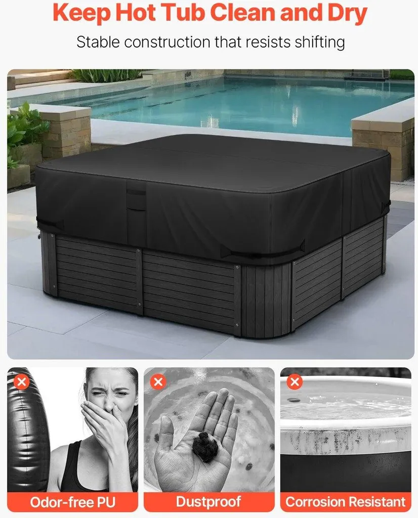 Housse pour spa 2413x2413 mm résistante aux intempéries noire et solide - 6