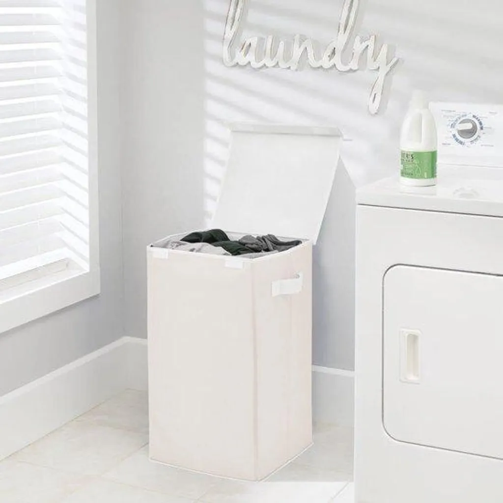 Panier à linge pliable respirant avec couvercle blanc et crème - XL