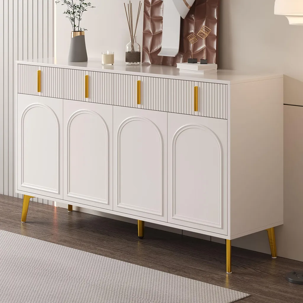 Buffet avec Stratifié Amovible et Finition Blanche, Détails Dorés