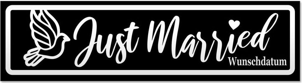 Kiwistar Just Married Wunschdatum invertiert Magnetschild Schild magnetisch - 60cm Schwarz - Magnetfolie für Auto PKW Kfz