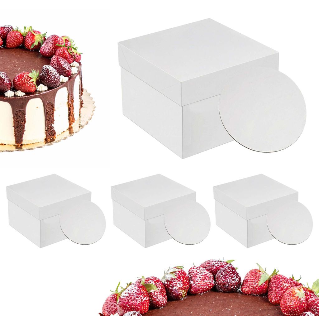 Relaxdays Tortenbox 4er Set, inkl. Cakeboards, 30x30x30 cm, Tortenschachtel hoch, Hochzeit & Geburtstag, Karton, weiß