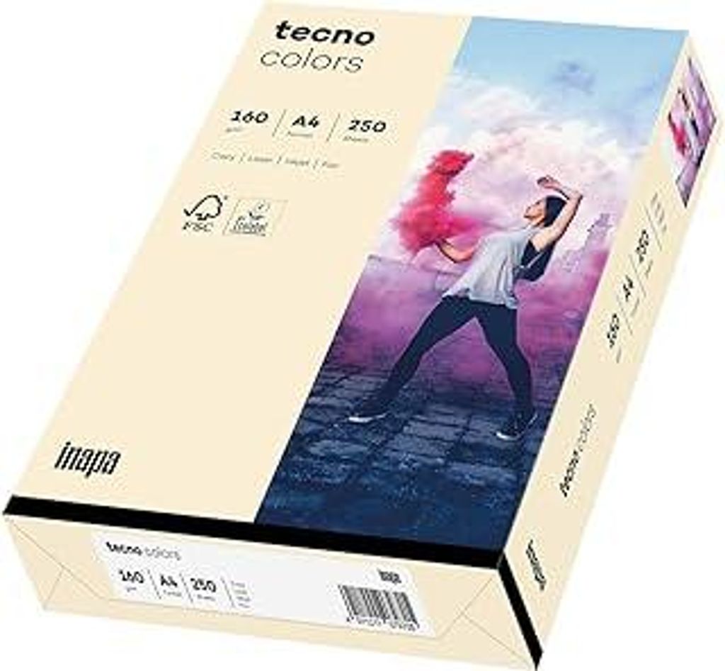 Inapa farbiges Druckerpapier, buntes Papier tecno Colors: 160 g/m², A4, 250 Blatt, hellchamois