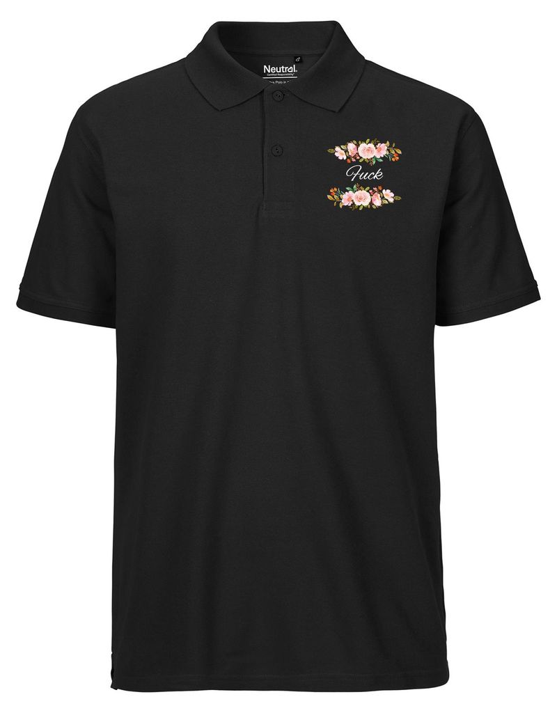 Huuraa Herren Polo Shirt Fuck englisch Blumen S Black Bio Baumwolle Fairtrade Poloshirt Geschenkidee